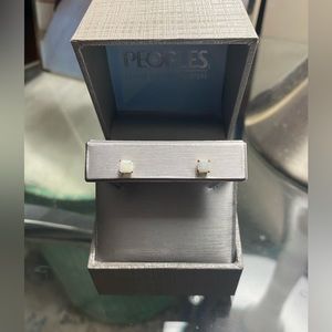 NEW 4.0mm Princess-Cut Opal Solitaire Stud Earrings in 14K Gold